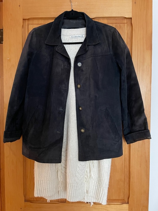 L’Officiel Jackets & Blazers - M   Timeless  100% Suede Button-Up Jacket - Navy Blue